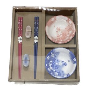 Japán kerámia tálka szett bambusz evöpálcikával