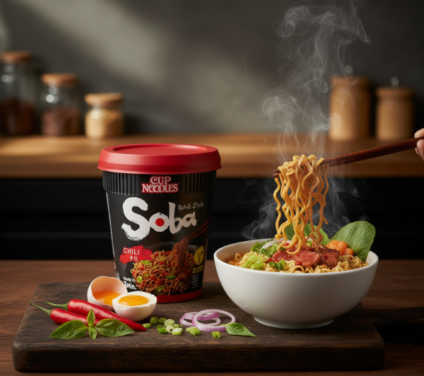 Nissin Soba Chili – Csípős yakisoba tészta poharas kiszerelésben (90 g)