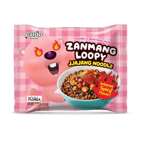 Paldo Zanmang Loopy Jjajang – Csípős feketebabos instant tészta (110g)